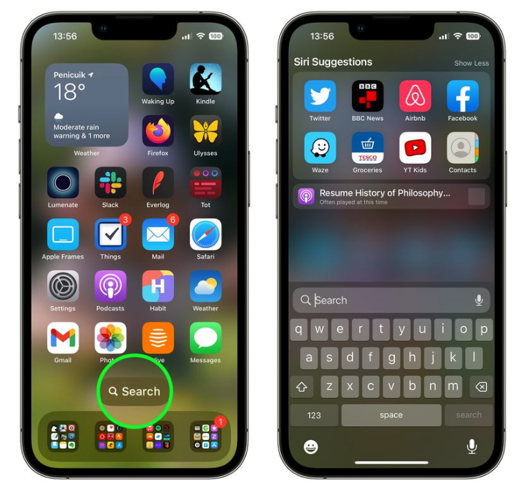 潭牛镇苹果手机维修分享升级到 iOS 16 后，如何删除主屏幕上的搜索按钮 